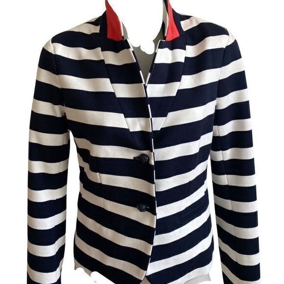 Gap Academy Boyfriend Blazer - 2 navy striped.  Orange color.  Cotton spandex - Picture 1 of 5